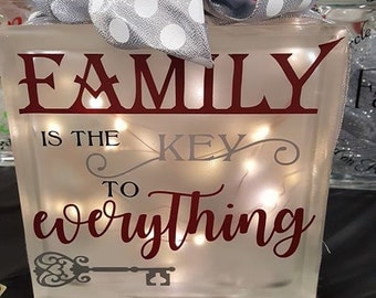 Family is the Key to Everything Lighted Glass Block