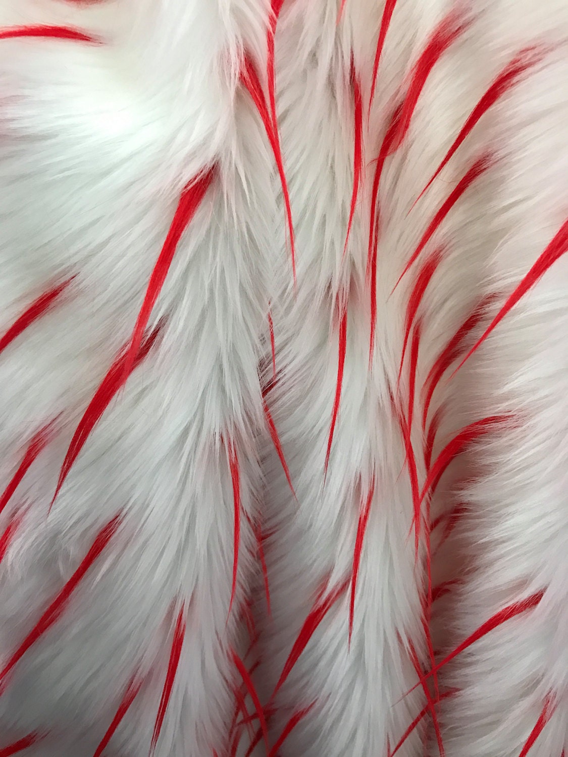 White Faux Fur With Red Spikes Fabric By The Yard 60''