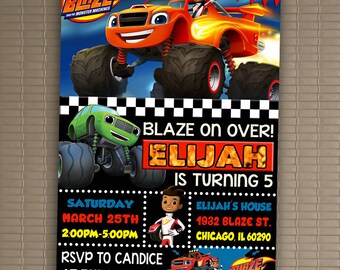 Blaze And The Monster Machines Invitation, You Print Invitation, Blaze And The Monster Machines Birthday, Blaze Invite 5x7 Or 4x6