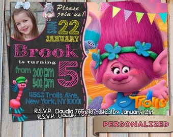 SALE 20 % Trolls Invitation, Trolls Birthday Invite, Trolls new DreamWorks, Personalized, Printable, Digital Invitation, Thank you card free