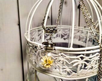 Sphere necklace Daisy necklace Orb necklace Globe necklace Real flower Fashion jewelry Wearable art jewelry Botanical art Garden necklace