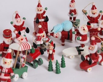 SALE - Set of 17 Vintage Wood Ornaments from the 1980's