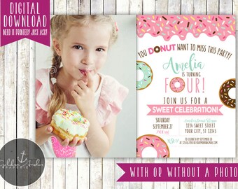 Donut Birthday Invitation, Donuts, Donut Party, Donut Birthday, Invite, Photo - Printable DIY