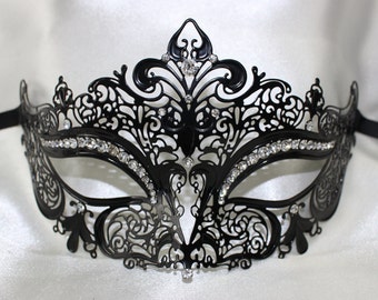 Ladies Black Metal Filigree Fleur De Masquerade Mask - Quality Replica MK-9942