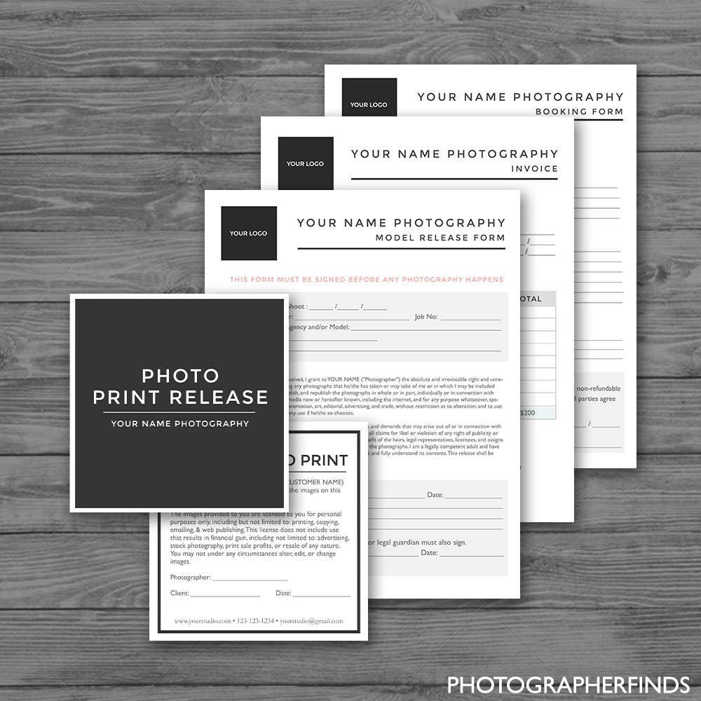Photography Forms Templates Set of 4 Model Release Print