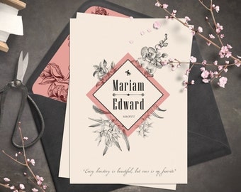 Wedding invitation | Vintage invitation | Botanic and retro look
