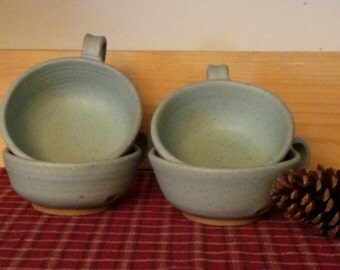 Hand thrown icy turquoise soup mugs