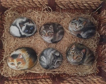 Painted Animals on Rocks - Cats - Painted Rocks