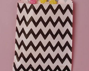 12 Chevron Black and White Paper Bags. Grocery Bags. Party and Candy Bags. 5 1/8x6 3/8". Favor Bags.