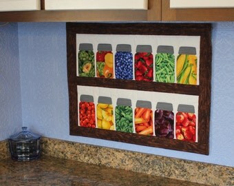 Canning jars kitchen wall quilt pattern with fruit & vegetable fabric charm pack