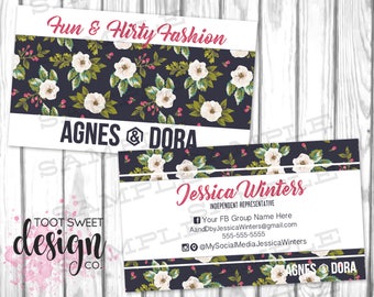 Agnes and Dora Business Cards, Agnes & Dora Business Card, White Rose Floral Decal, Custom Personalized Marketing Kit / Branding, PRINTABLE