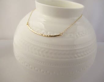 Layering Necklace, simple necklace, bar necklace, hammered bar on gold filled chain, everyday necklace.