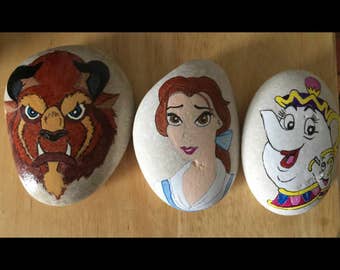 Beauty and the beast painted rock,Disney, paperweight, stone,