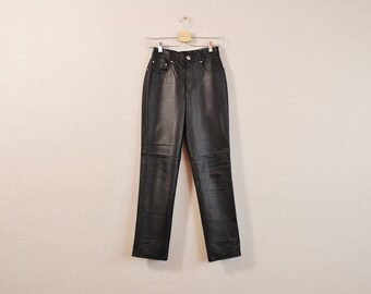Black Leather Pants, High Waist Pants, Vintage 90s Leather Pants, Tapered Leg Pants, Tapered Leather Pants, Womens Leather Pants Size 4 P