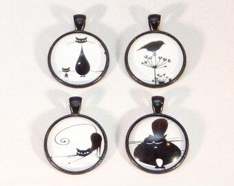 Necklace Black and White Cat or Bird