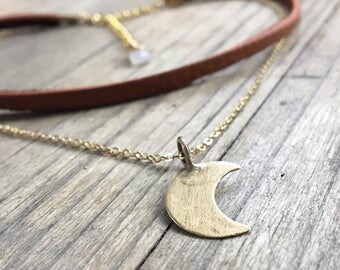 Moon Choker Necklace // Layered Genuine Deer Skin Leather Choker