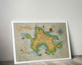 Peter Pan Neverland Map / Peter Pan Nursery / Neverland Map / Map of Neverland / Peter Pan / Peter pan nursery / Captain Hook Print
