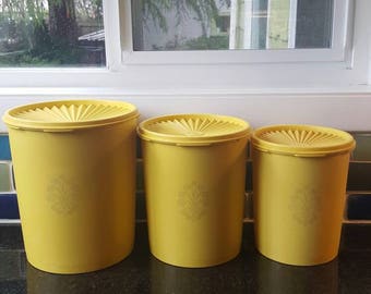 Vintage Tupperware Yellow Canister Set