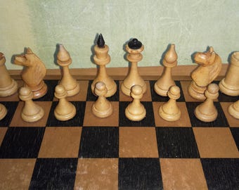 Soviet chess set // Wooden chess set 60s // Vintage rare small wooden chess set USSR // chess game, vintage chess, gift