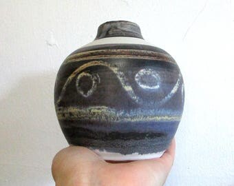70s Pottery Vase Blue, Handmade Stoneware Vase, Ceramic Tablewear, Vintage Boho Decor