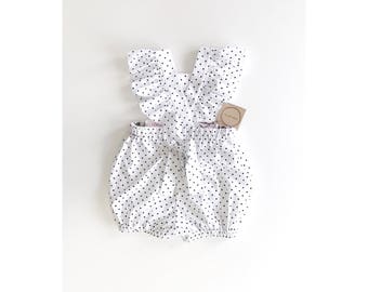 baby girl romper, girl romper, baby romper, handmade romper, baby girl polka dot romper, girl first birthday outfit, ruffle romper