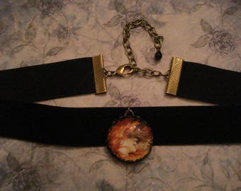 Goth Black Velvet Choker with Red Haired Woman Pendant