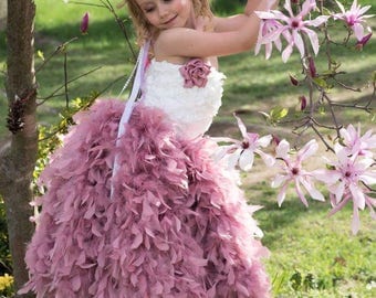Flower girl dress/mauve flower girl dress/Ivory Dress/Tutu dress/Pageant dress/cinderella dress/Ivory flower dress/vintage flower girl dress