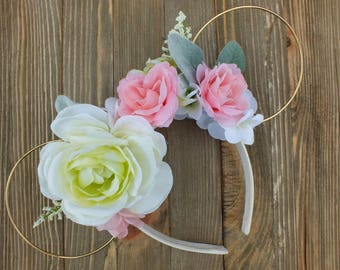 Minnie Mouse Ears, Floral Minnie Ears, Wire Minnie Mouse Ears, Mickey Mouse Ears, Disneyland, Disneyworld, Minnie Ears, Mickey Ears