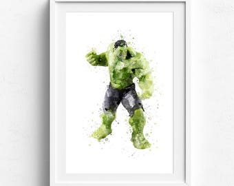 Hulk print, hulk poster, hulk wall decor, superhero print marvel print hulk watercolor avengers art print superhero art print hulk art print