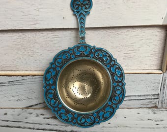 Sterling Enamel Tea Strainer Marius Hammer Antique Norwegian 930S