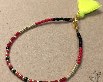 Tassel Pompon Seed beads Bracelet FriendshipBracelet Fluro Yellow fluo BeadedBracelet Kid and Woman Red Black Gold Gift Feminin Girl