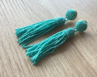 Beaded tassel earrings, turquoise wedding earrings, tassle earrings, wedding earrings, statement seed beads earrings, bridesmaid gift