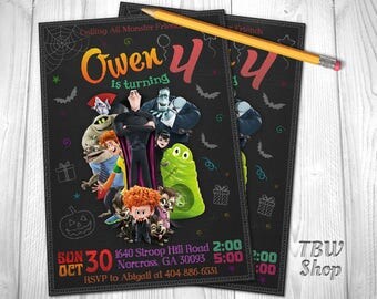 Hotel Transylvania Invitation, Hotel Transylvania Birthday Party, Monsters, Dracula, Cartoon, Printable, Chalkboard, Digital File