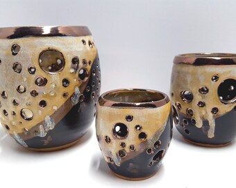 Pottery candle illuminators set of 3