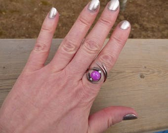 pink ring, copper ring, trendy rings, summer rings, bohemian rings, unique rings for women, wire wrapped jewelry adjustable gift ideas pink