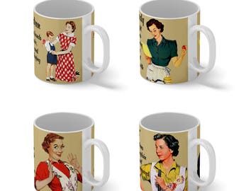 Wedding Gift Mug-Good Housewife Guide 1950- Vintage Retro Mug Novelty-Set Of 4