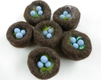 Felted wool bird nest with three eggs Nature table set Waldorf inspired ready to ship
