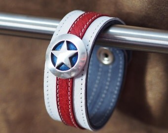 Captain America inspired leather wrist cuff--narrow white