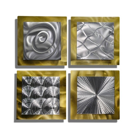 SALE Silver & Gold Modern Metal Wall Sculpture Contemporary