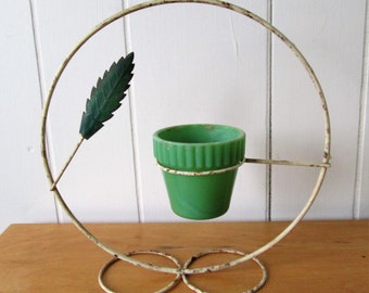 vintage Akro jadiete glass planter in stand art deco style