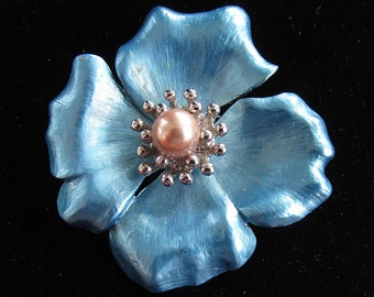 Vintage Enamel Brooch Pin Floral Stylized Dogwood 2 Inches
