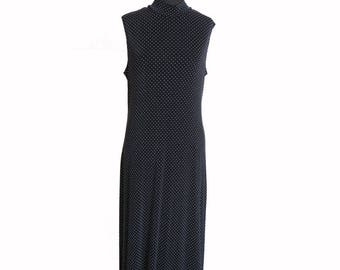 Vintage 1990s Sleeveless Turtleneck Polka Dot Maxi dress size L