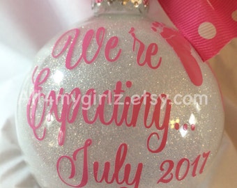 Custom Glitter Ornament Christmas We're Expecting