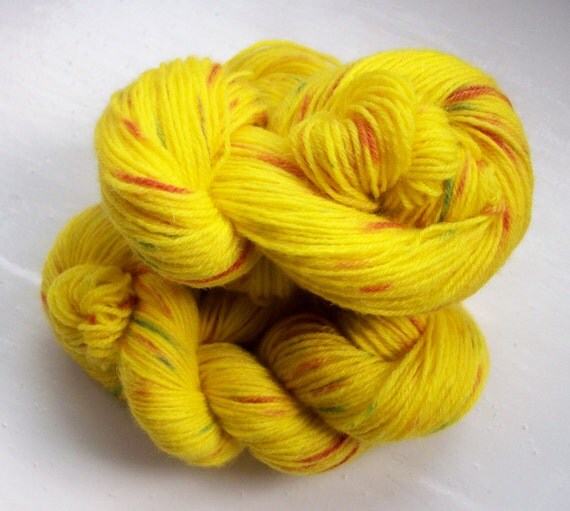 Sock yarn, hand dyed wool, hand painted, canary yellow 100g by SpinningStreak