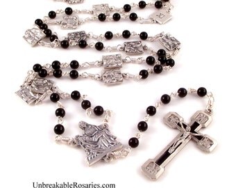 Stations of The Cross La Pieta Rosary Beads Black Onyx with Evangelist Crucifix by Unbreakable Rosaries