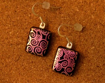 Dichroic Glass Earrings - Fused Glass Earrings - Dichroic Jewelry - Fused Glass Jewelry - Pink Dichroic Earrings - Glass Earrings