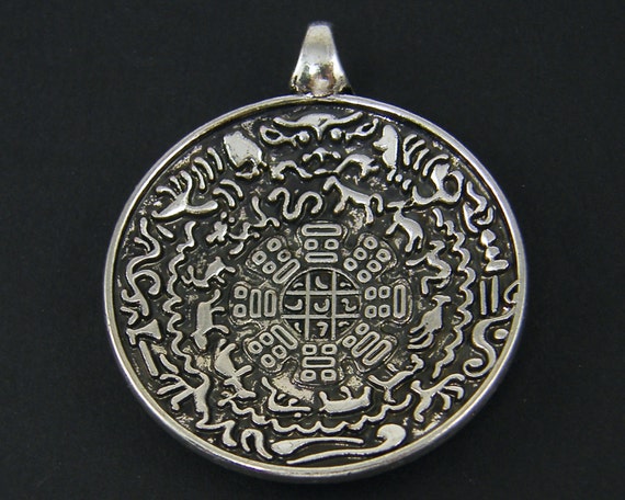 Tribal Medallion Pendant Antique Silver Large Mandala Tibetan Style ...