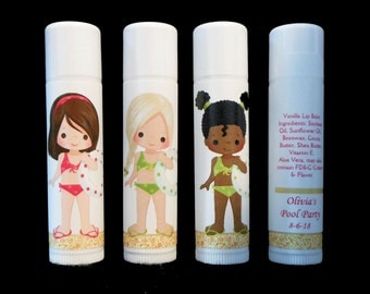 Pool Party Favors - Lip Balm - Lip Balm Favors - Personalized - Vanilla Lip Balm - Pink - Girl's Party Favors - Thank You Gift