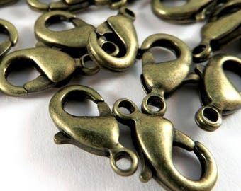 25 Lobster Clasps Antique Bronze Plated Alloy Trigger Clasp or Parrot Clasp 12x7mm - 25 pc - F4007LC-AB12