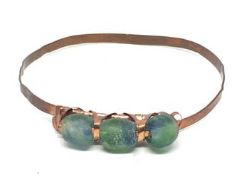 Copper Bracelets, for Men, for Women, Gifts under 50, Gifts under 40, Copper Bangle, Big Hand Bangle, Sea Glass Bracelet, Bangle Bracelet